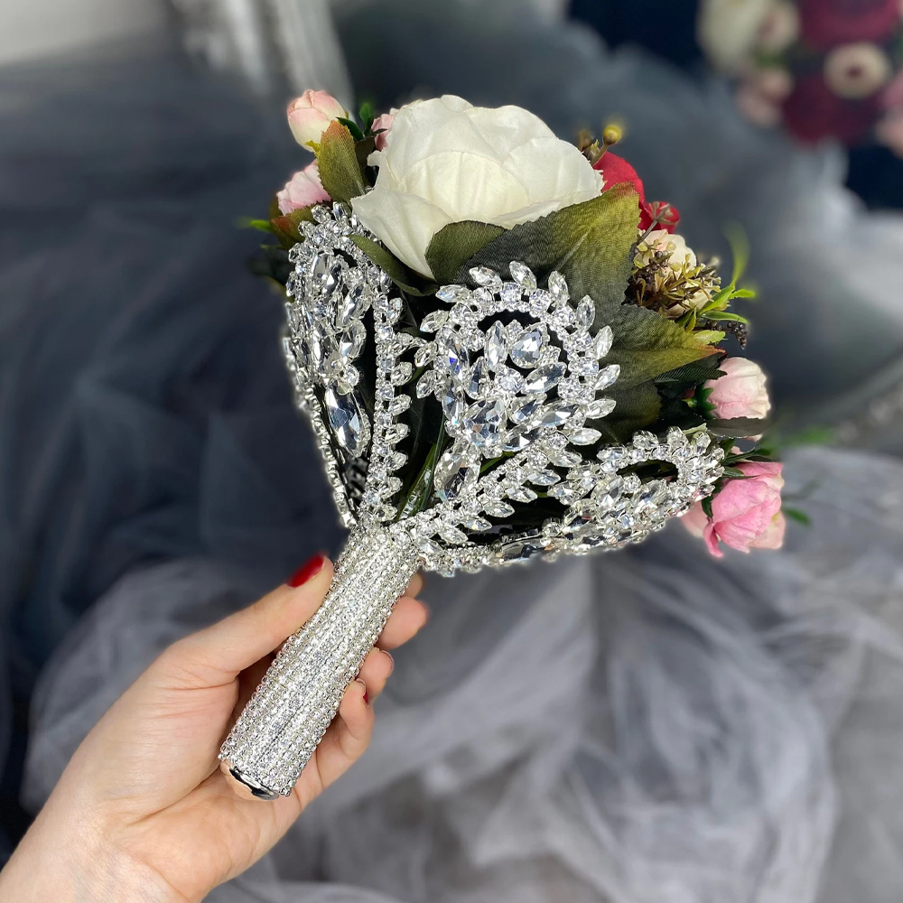 Women Accessories Bouquet - Boho Large Rhinestone Bridal Bouquet Holder