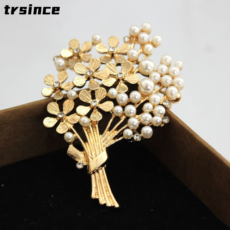 Women Accessories Bouquet - Ladies Delicate Bouquet Pearl Brooch Cute
