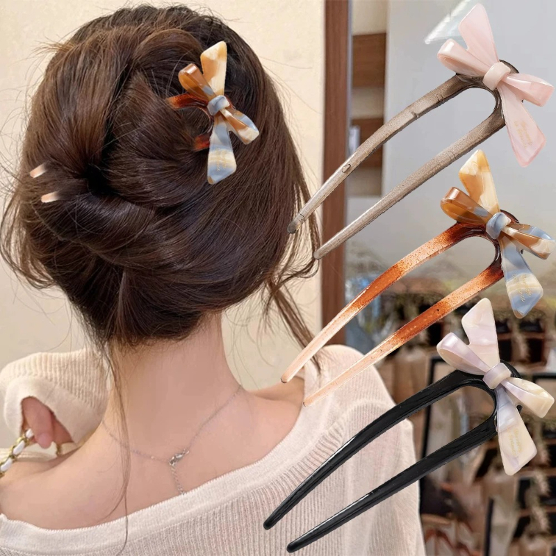 Hair Fork Stick - 1 piece, sweet bow U-shaped hair