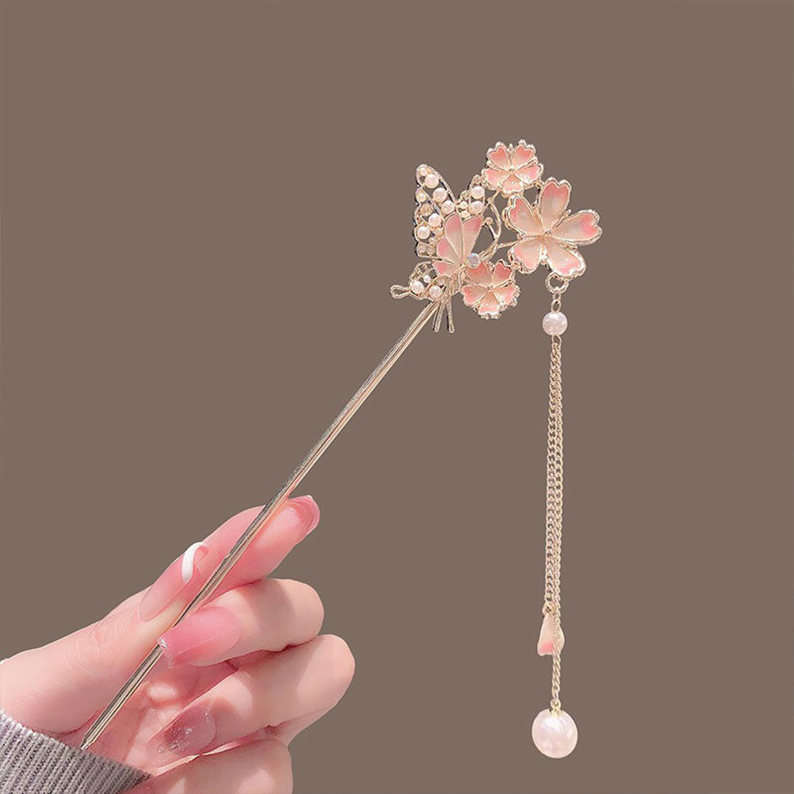 Pink Flower Butterfly Hair Pin - Hair Fork Stick reseña y precio
