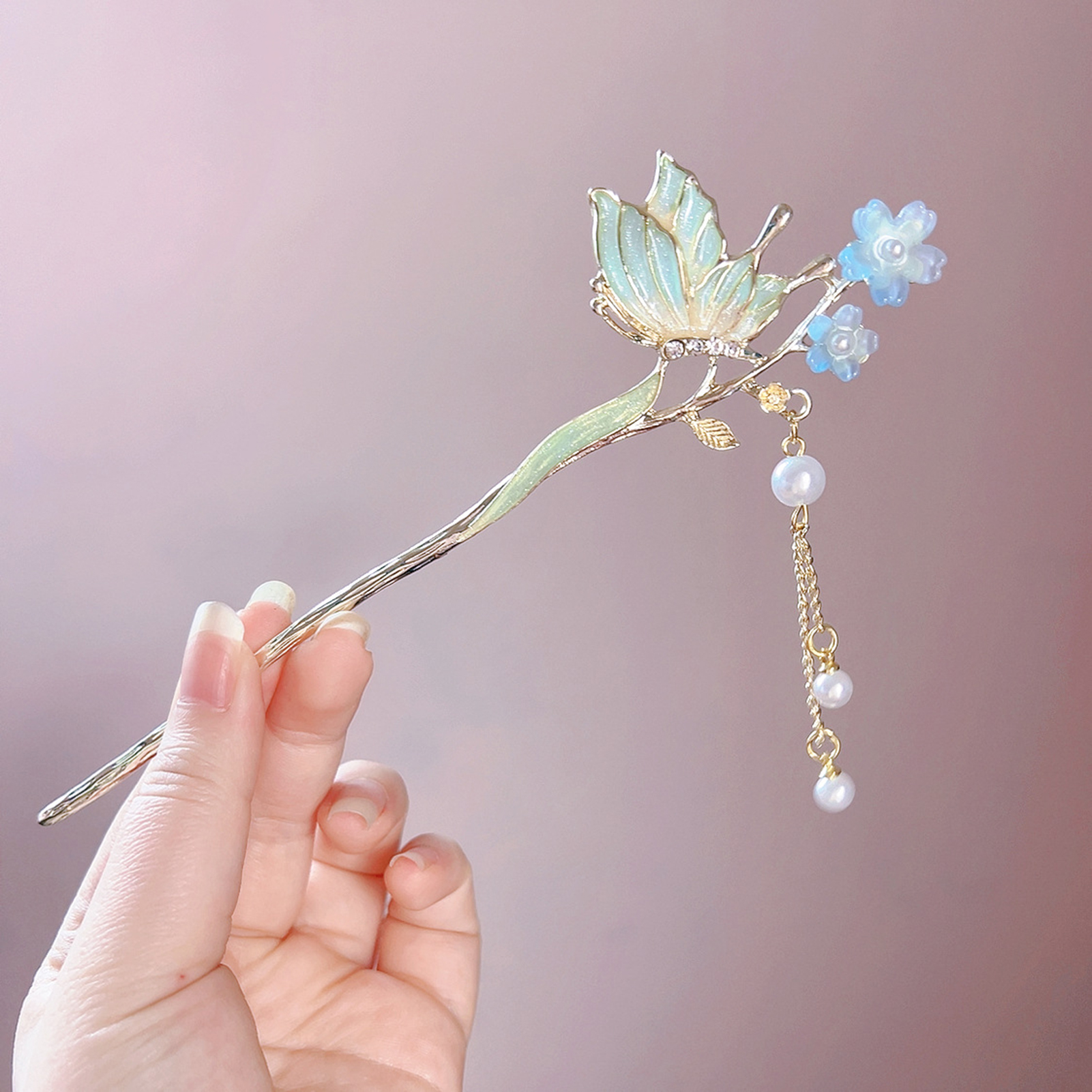 Pink Flower Butterfly Hair Pin - Hair Fork Stick reseña y precio