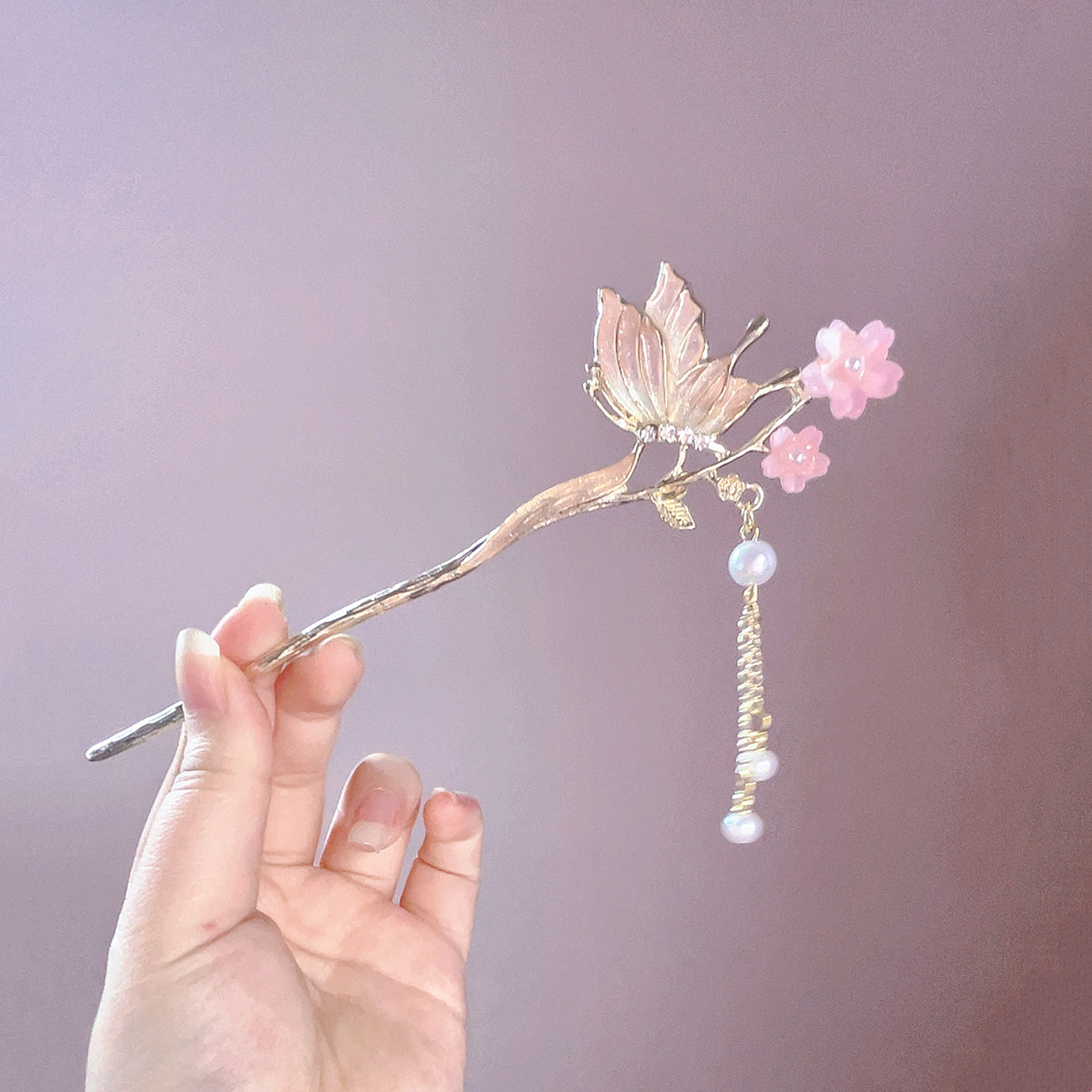 Pink Flower Butterfly Hair Pin - Hair Fork Stick reseña y precio
